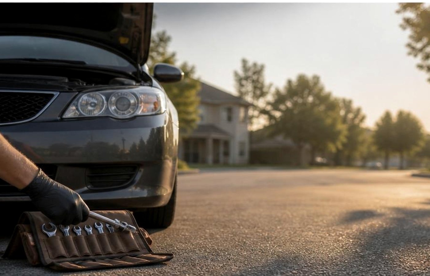 Tools staged streetside at a Chattanooga area house call